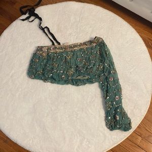 Tie Shoulder Sequined Top